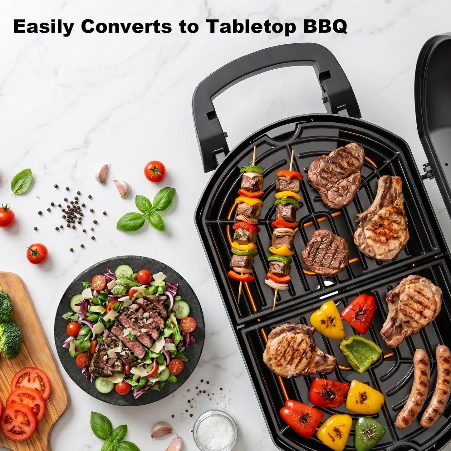Electric Grill Outdoor Grill, 1500W Power, 277 Sq.In Cooking Area, Removable Wheeled Cart Style, Indoor/Outdoor Eletric Grill, Nonstick Grill Grate, Built-In Thermometer BBQ Grill