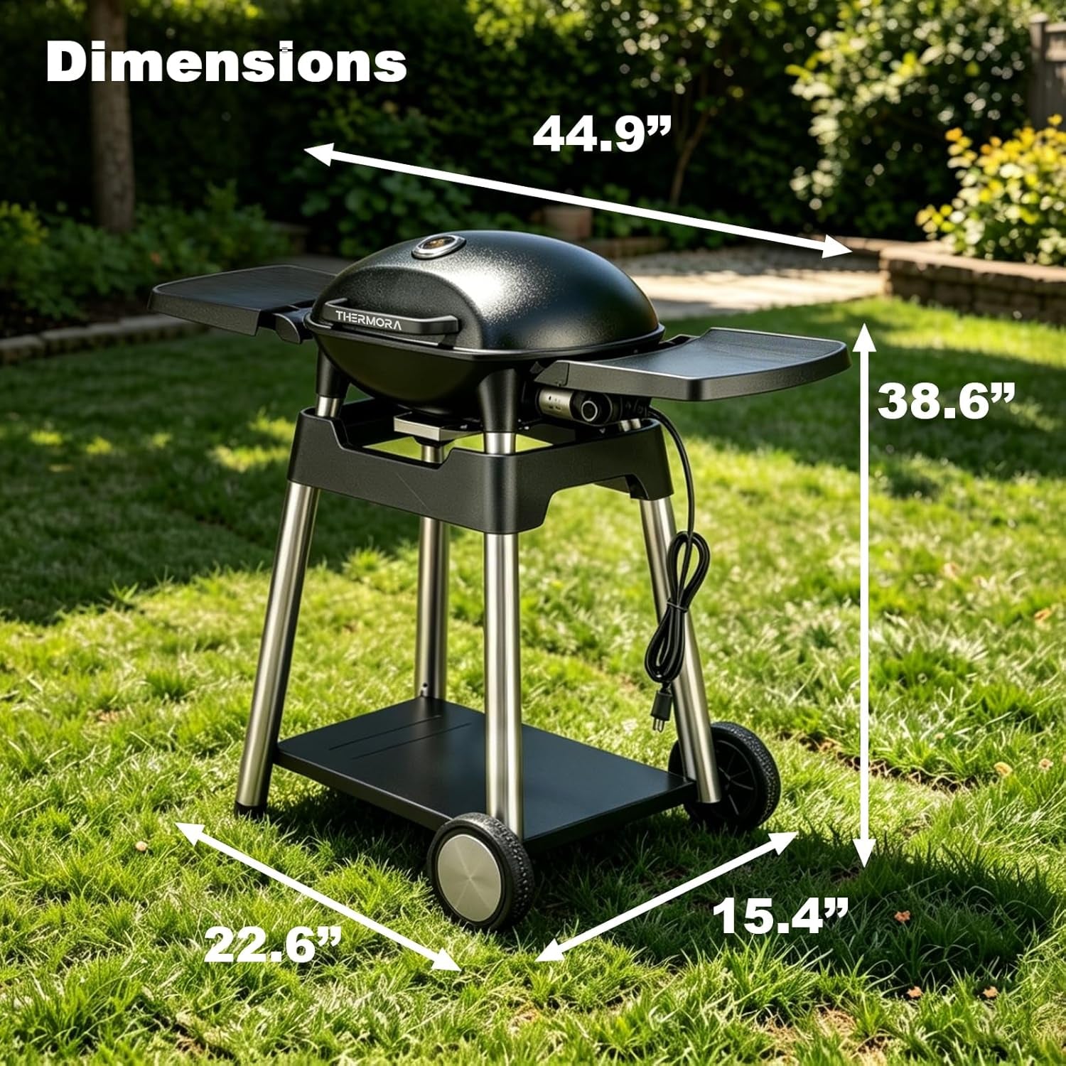 Electric Grill Outdoor Grill, 1500W Power, 277 Sq.In Cooking Area, Removable Wheeled Cart Style, Indoor/Outdoor Eletric Grill, Nonstick Grill Grate, Built-In Thermometer BBQ Grill