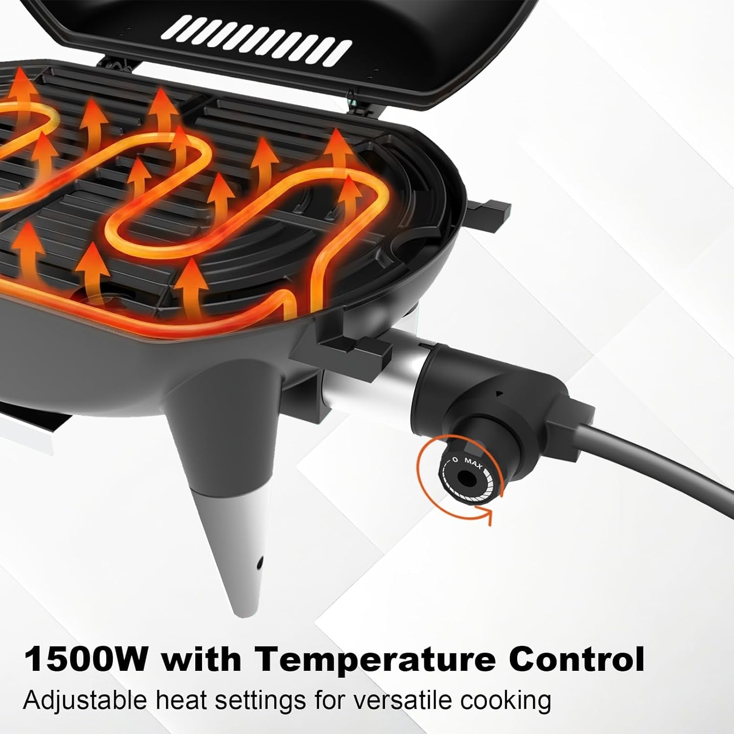 Electric Grill Outdoor Grill, 1500W Power, 277 Sq.In Cooking Area, Removable Wheeled Cart Style, Indoor/Outdoor Eletric Grill, Nonstick Grill Grate, Built-In Thermometer BBQ Grill