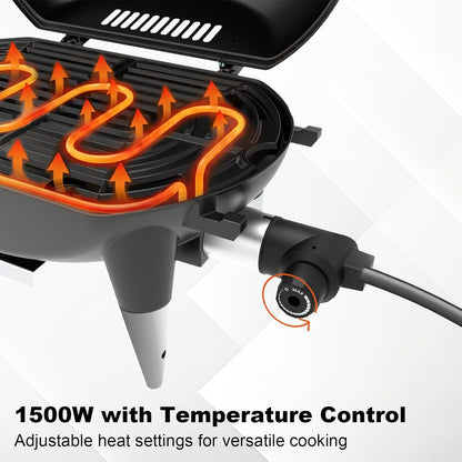 Electric Grill Outdoor Grill, 1500W Power, 277 Sq.In Cooking Area, Removable Wheeled Cart Style, Indoor/Outdoor Eletric Grill, Nonstick Grill Grate, Built-In Thermometer BBQ Grill