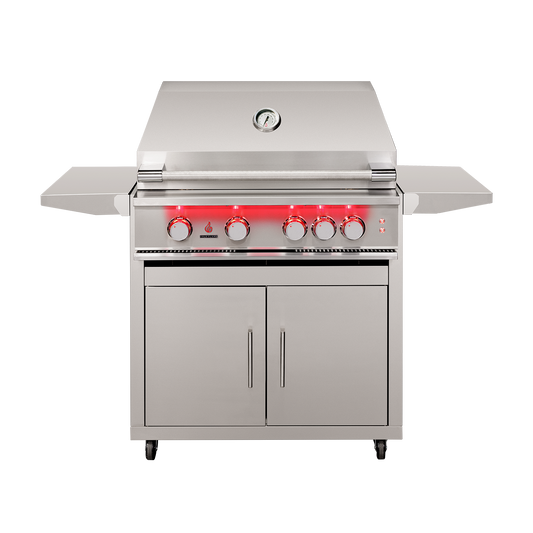TrueFlame 32-Inch 4-Burner Freestanding Gas Grill with Rear Infrared Burner and Grill Lights