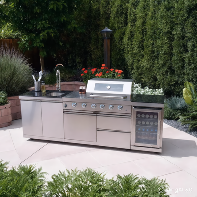 BBQ Island Outdoor Kitchen Kits, 4-Burner 72000 BTU Stainless Steel Modular 98 Inch Natural Gas Outdoor Kitchen Bar Barbecue Island Grill with Refrigerator and Sink for Patio Backyard